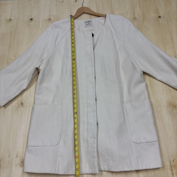Old Navy Coat Womens XXL White Wool Blend Collarless 3/4 Sleeve Pea Overcoat - Picture 6 of 9